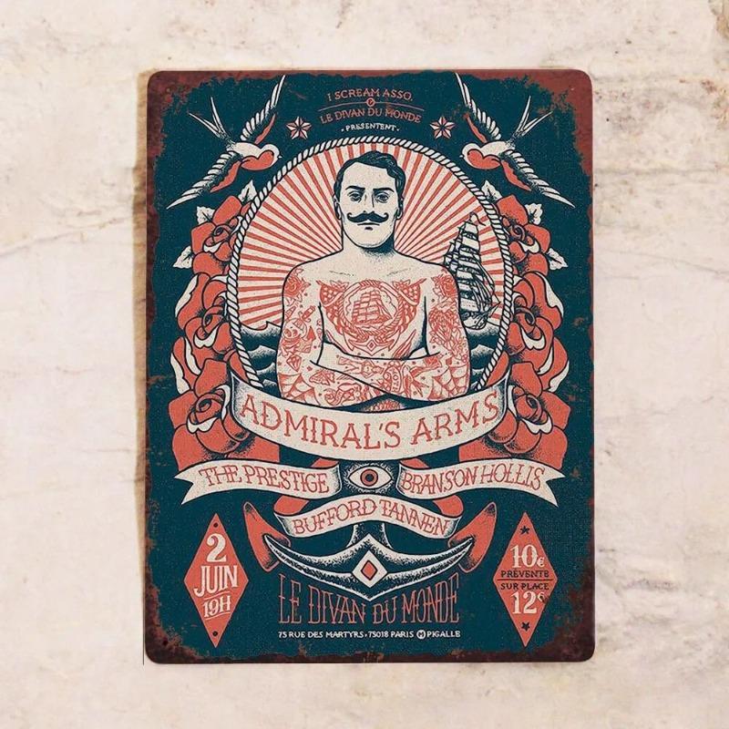 Old School Tattoo Tin Sign, Vintage Metal Wall Decor 20x30cm