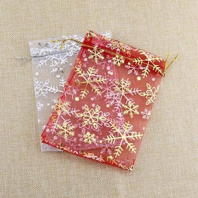 4"x6" Snowflake Organza Gift Bags Jewelry Pouches Drawstring Candy Bags Christmas Wedding Favors Bags 50 PCS Red