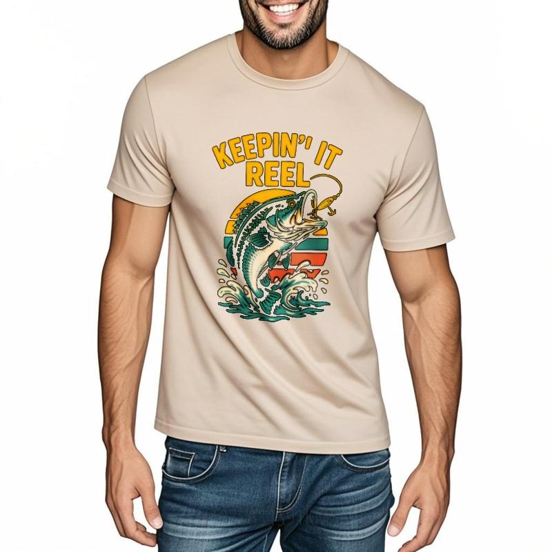 Solid Color For Unisex O Neck Tshirt Unisex Keepin It Reel Fishing Design Anime For Him Tops Quick Dry Shirt Crew Neck Tshirt