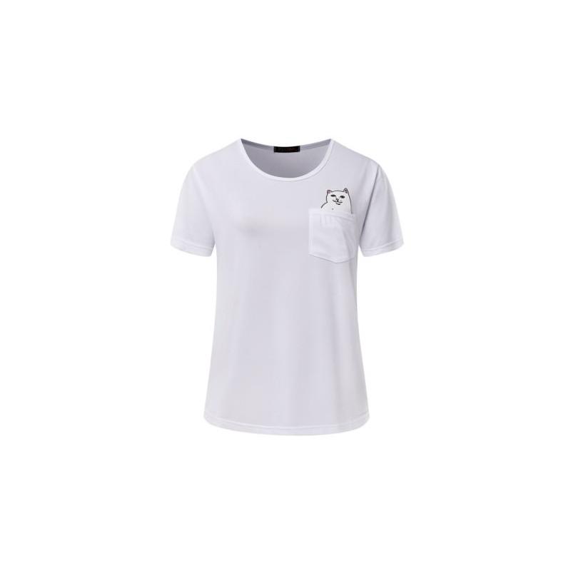 T-shirt Casual in Puro Cotone da Uomo con Stampa Gatto Cartone Animato Estate