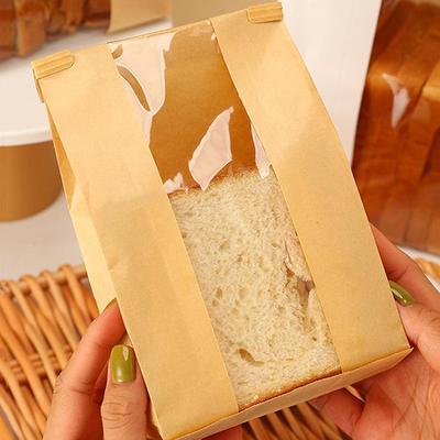 10 Pcs Iron Wire Kraft Paper Window Toast Bread Cookies Packaging Bag Baking Biscuit Oil Proof Slice Cake Storage Pouches