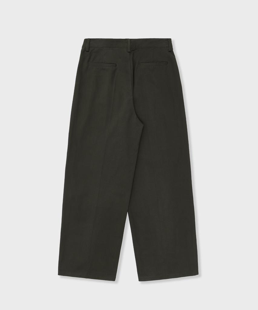 GLW Wide Double-Pleat Cotton Pants Khaki