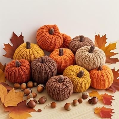 8cm Knitted Pumpkin Wreath - Cozy Halloween & Autumn Door Hanging Decor