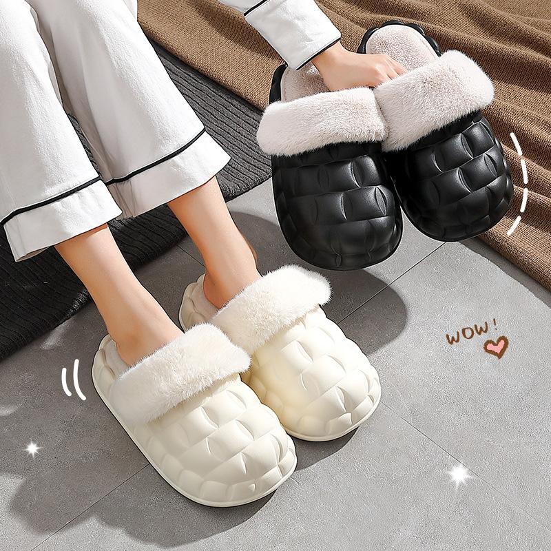 Removable waterproof cotton slippers women's winter thick-bottomed plush non-slip warm men's home household square