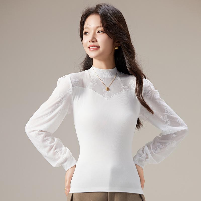 2025 Autumn Women's Slim Lace Modal Long Sleeve Base Layer Tee