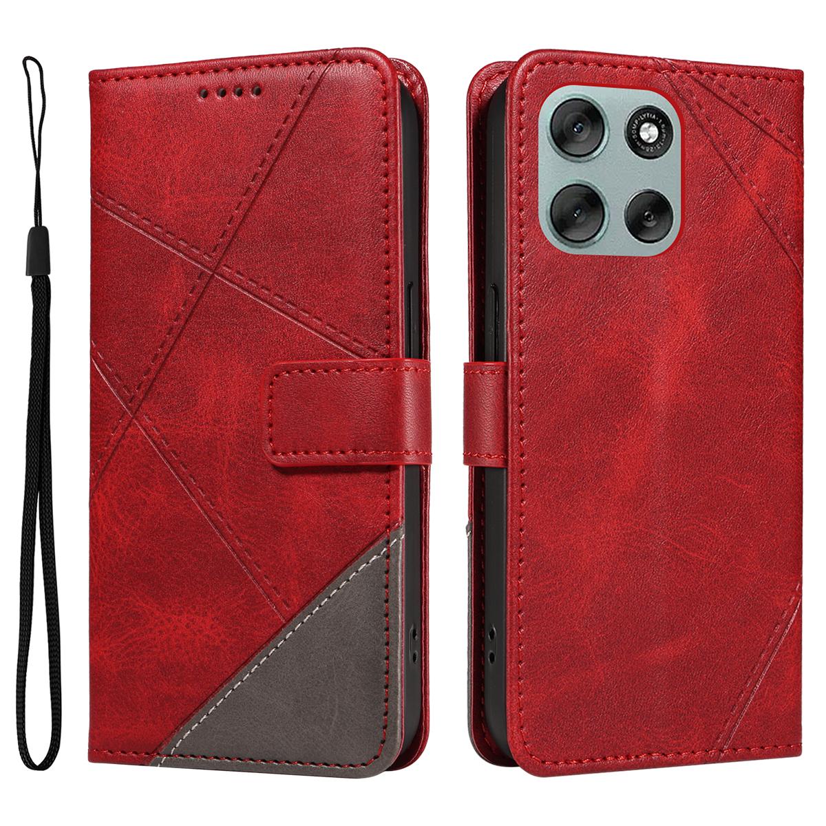 

Для Motorola Moto G56 5G Кожаный чехол Дизайн геометрических линий Чехол-кошелек для телефона с ремешком на запястье Red