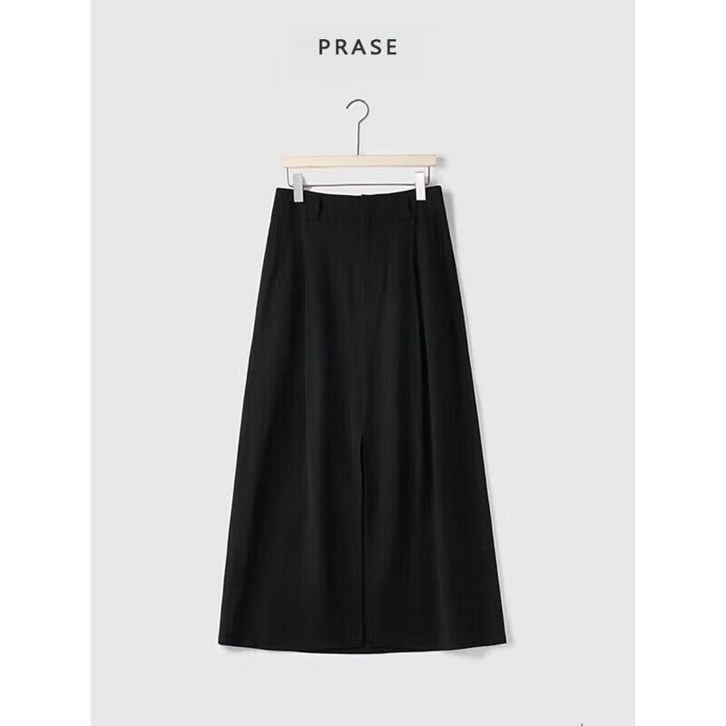 PRASE Curvy Fit Linen Blend Front Slit Midi Skirt M