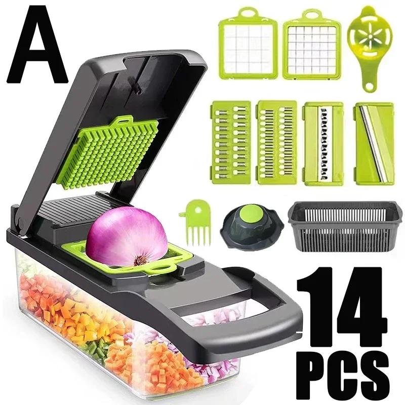Multifunctional 14/16 in 1 Vegetable Chopper Onion Chopper Handle Food Grate Food Chopper Kitchen Vegetable Slicer Dicer Cut