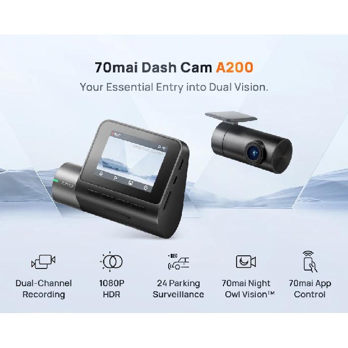 Global 70mai Dash Cam A200 Dual-channel Record 1080P HDR 2'' IPS Screen 24H Parking Monitor 70mai Car DVR A200 WIFI APP 130° FOV