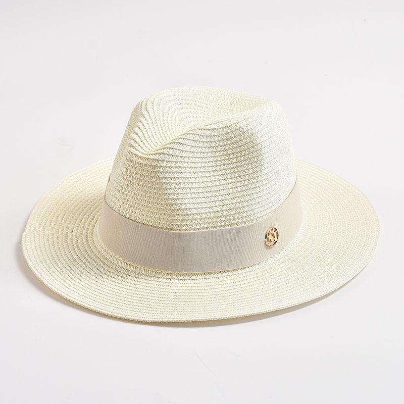 

New Summer Straw Hats for Women Men Panama Travel Beach Sun Hat Ribbon Decoration Elegant Luxury Jazz Hat 56-58CM молоко, білий колір