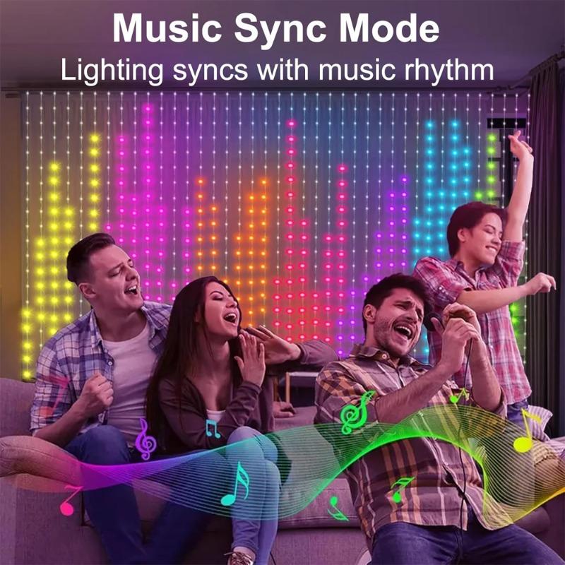 400LED Smart Christmas Curtain Light with APP Remote Control RGB Dimmable DIY Pattern  Home Holiday Party Christmas Decoration