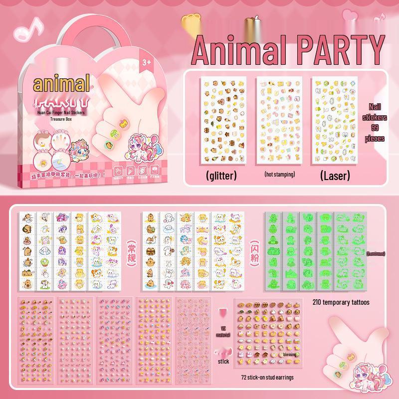 

Kaba Bear Luminous 5D Embossed Cartoon Nail Stickers for Kids, Residue-Free