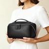 Top Grain Cow Leather Makeup Bag, 2 Sizes Litchi Grain Double Zipper Portable Handheld Travel Toiletry Bag Large Capacity Skincare Storage Organizer