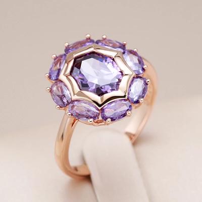 Women's Oval Cut Purple Zircon Crystal Rings Luxury Rose Gold Color Engagement Ring Party Jewelry Gift