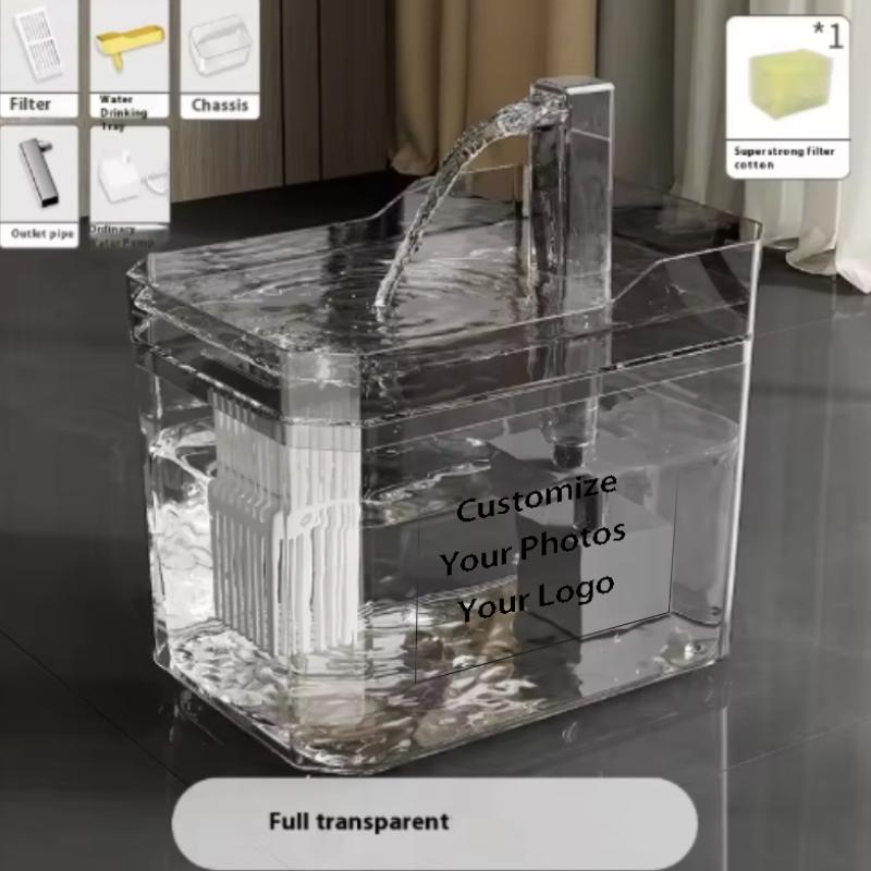 Custom Cat Water Fountain Auto Filter Transparent Drinker USB Anti-Dry Burning Recirculate Filtering Water Dispenser with Pump