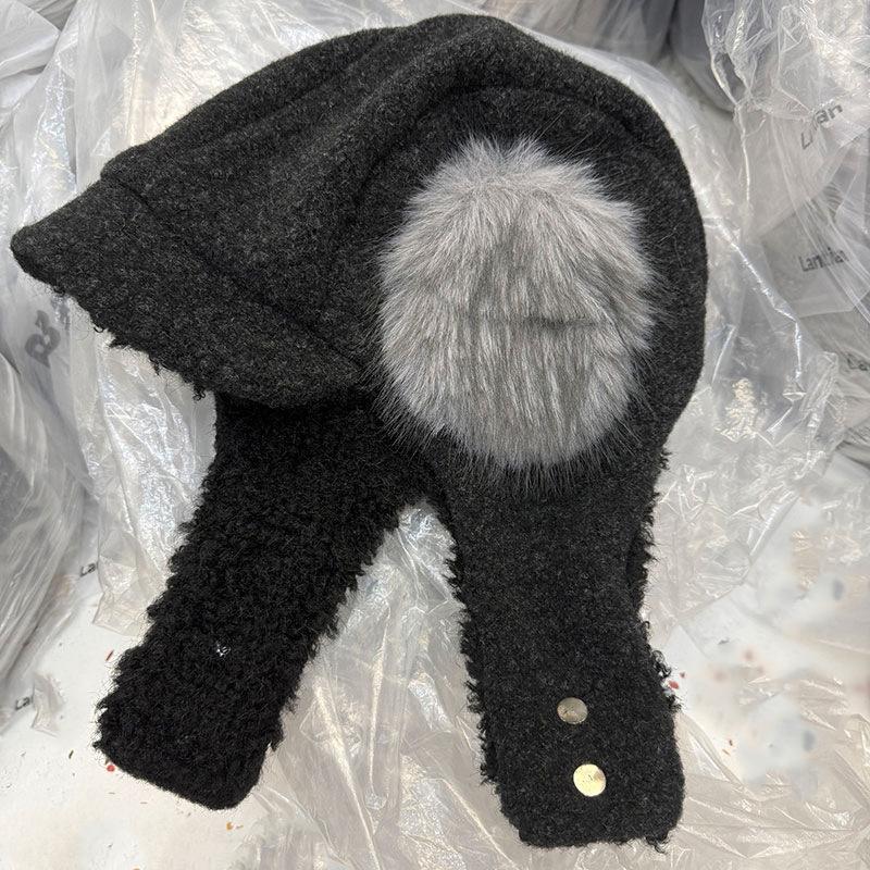 Cute White Plush Fur Ball Lei Feng Hat Children Keep Warm In Autumn and Winter Show a Small Face Thickened Cycling Ear Protector Flying Hat