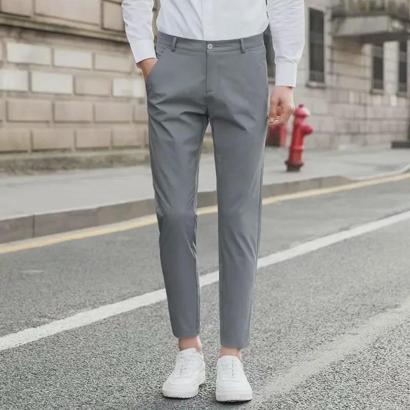 Pánské černé 9/10 kalhoty slim fit - korejský styl, všestranné pro jaro/podzim