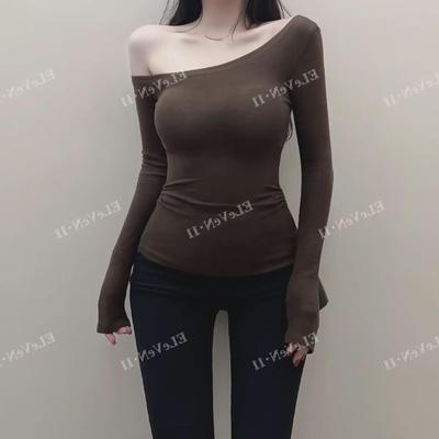 Sexy schulterfreies Slim-Fit Langarm-T-Shirt im koreanischen Stil für Herbst/Winter