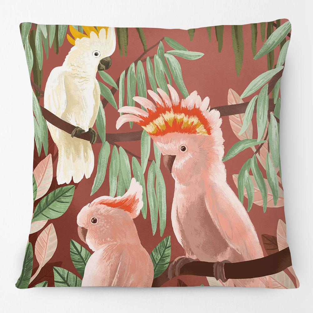 Animals On Vintage Sofa Cushion Cover Parrot Cockatoos Pig Goose Chicken Dog Painting Art Print Pillow Case