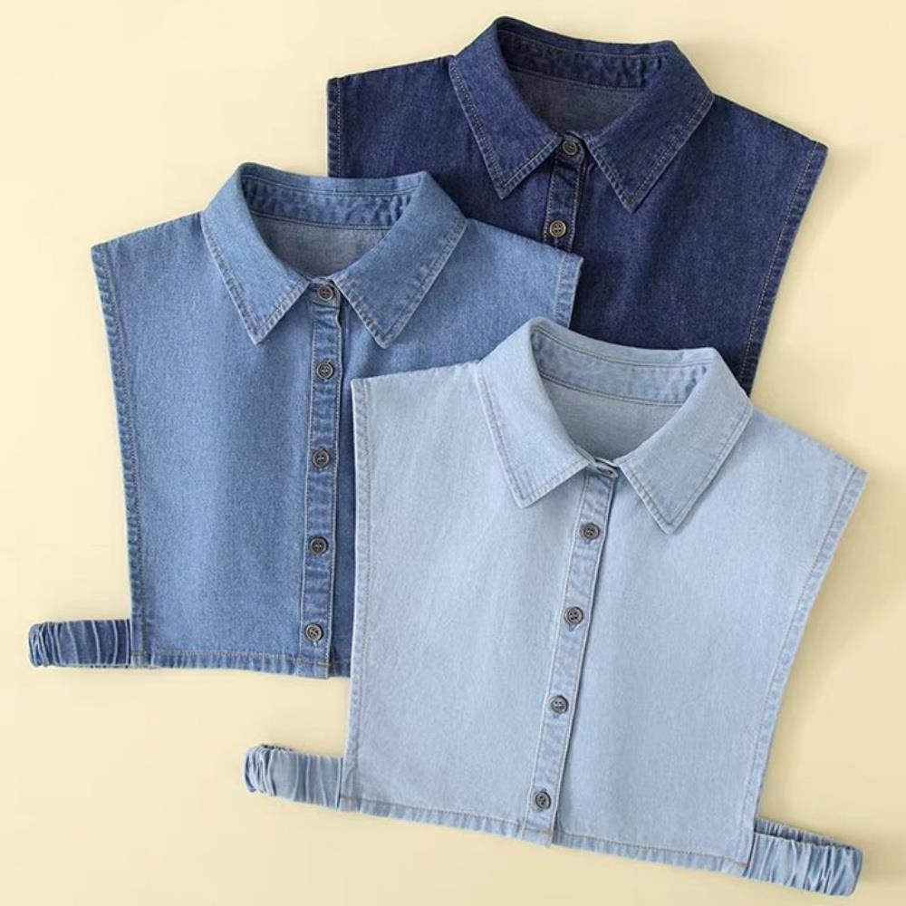 Fashion Front Tie Fake Collar Women Stand Detachable Collar Fake Girls Ladies False Blouse Collar Denim Blue Fake Collars