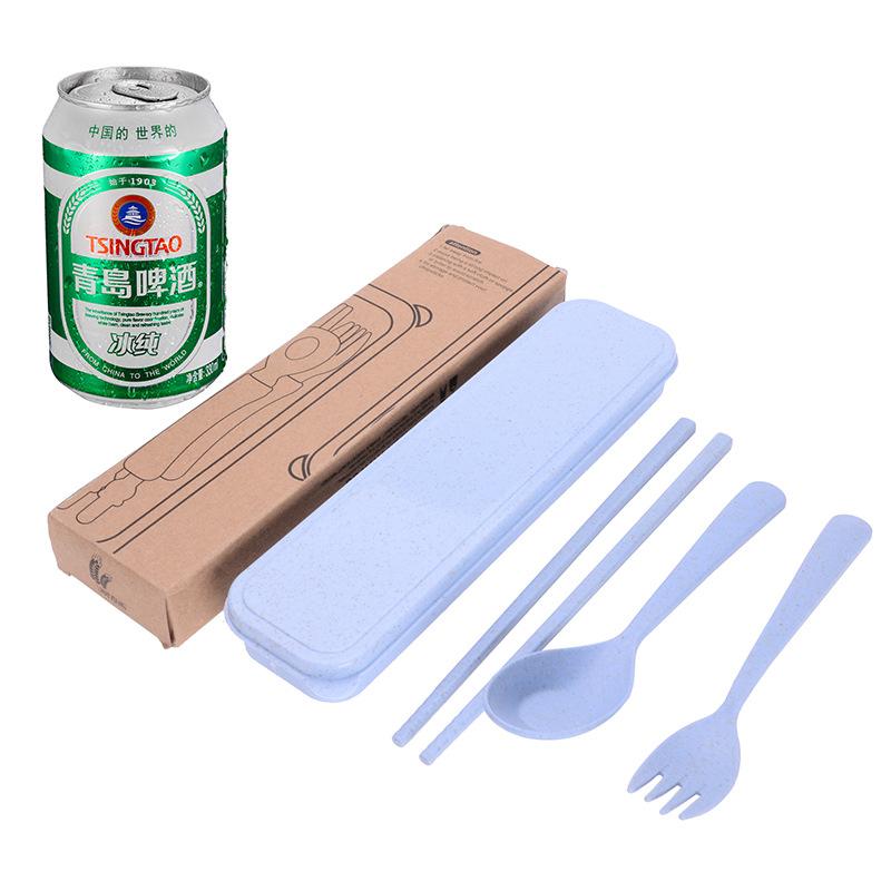 Wheat Straw Tableware Chopsticks Fork Spoon Three-piece Gift Portable Travel Chopsticks Fork Spoon Tableware Set