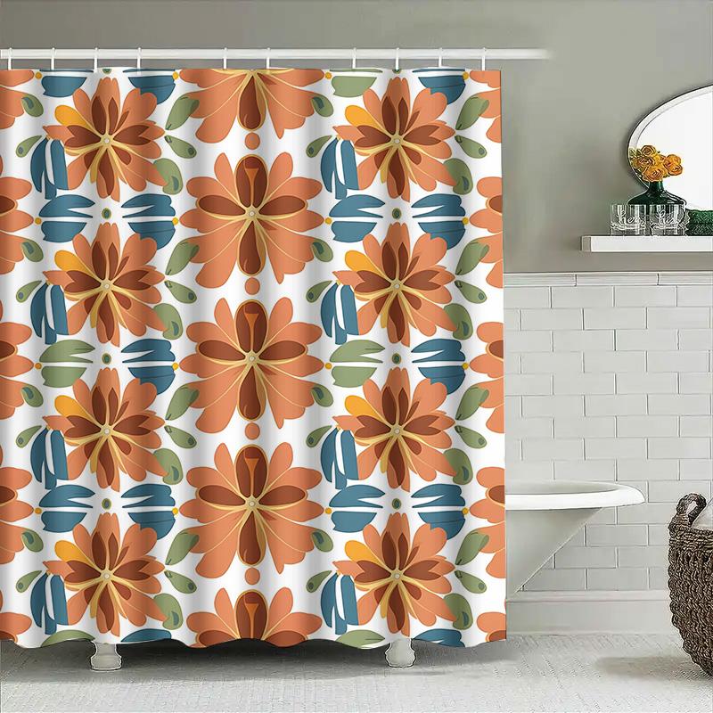 

Цветочная шторка для душа в ванную Современный дизайн узора для домашнего декора Оранжево-синий цветной блок в полоску Водонепроницаемая ткань Размер 72x84 90x180cm