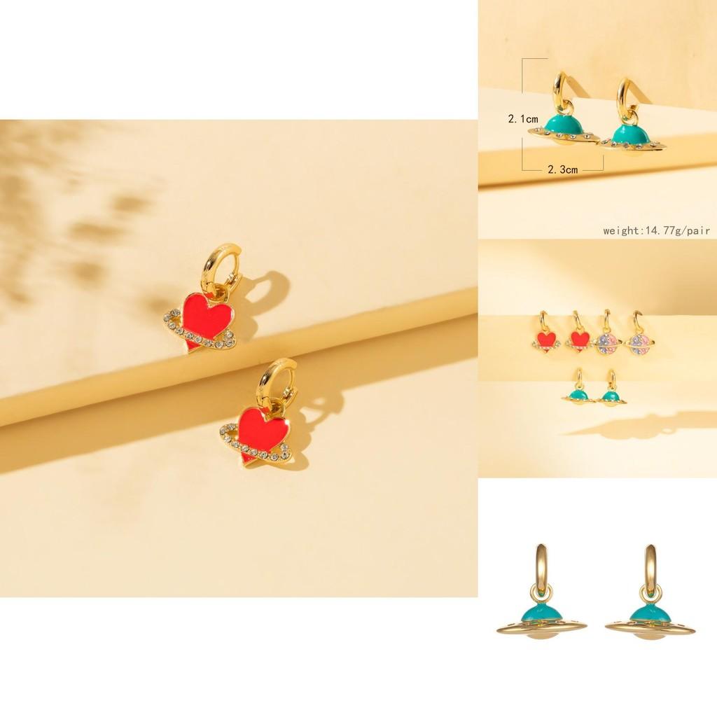 Trendy Winter 2021 Alloy Earrings Stylish Heart And Planet Designs Jewelry