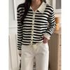 Shop   Women S Collared Button Striped lS Knit Cardigan Black 21dS Wcd260094