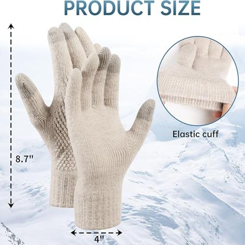 Touchscreen Design Warm Knitted Gloves Plus Velvet Windproof Full Finger Gloves Solid Color Thicken Cycling Gloves