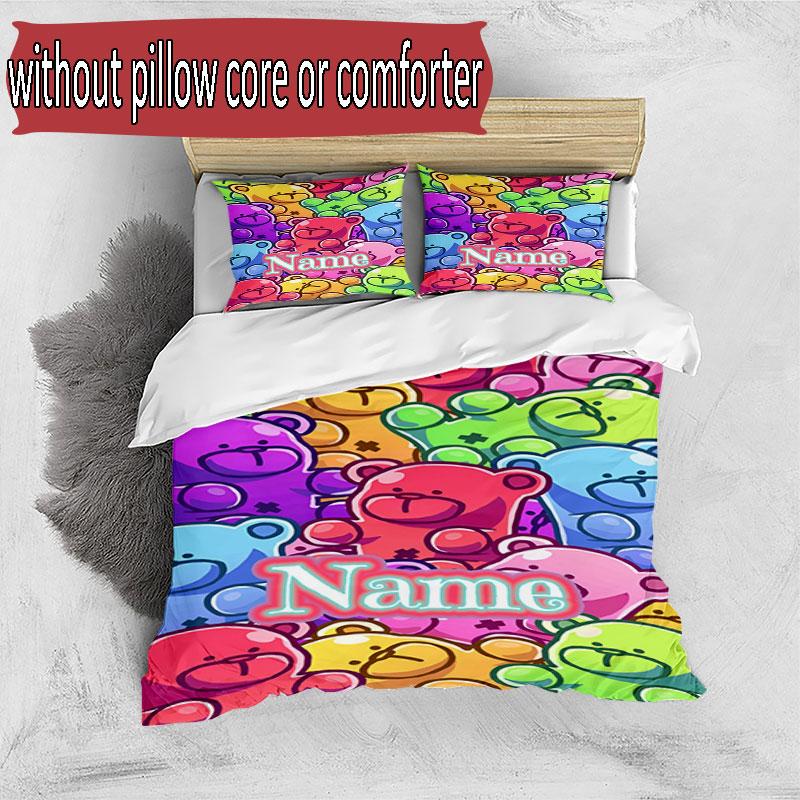 3pcs Duvet Cover Set (1*Duvet Cover + 2*Pillowcase, Without Core), Custom Name Care Bears Pattern Bedding Set, Home Bedroom Decor Gift