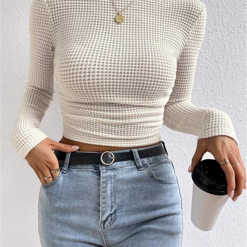 European Style Fall and Winter Slim Fit Versatile Long Sleeve Women T-Shirt L абрикосовый