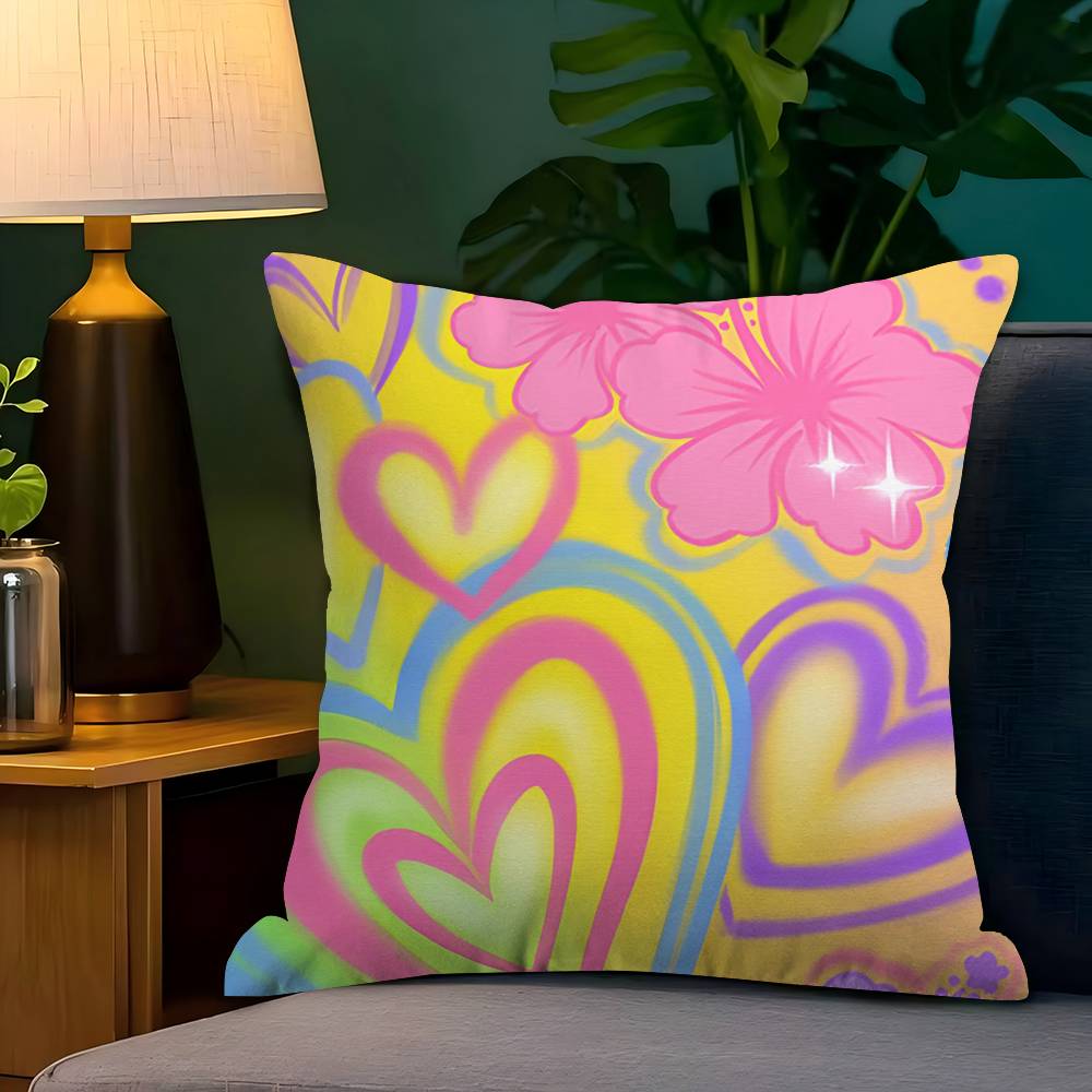 Airbrushed Hearts Y2K Indie Kid Pillow Cushion Cover Pillowcase Living Room Sofa Home Decor