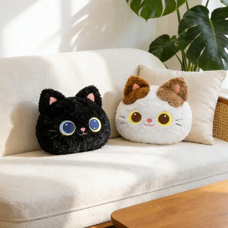 Adorable Kitten Head Plush Pillow - Three-in-One Toy, Cushion & Home Decor.