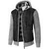 Men's Hooded Plush Plaid Knitting Drawstring Coat Sweater  Warm Solid Color Jackets Tops