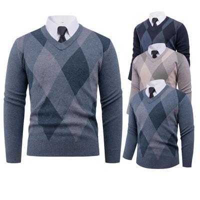 2025 Autumn/Winter V-neck Knitwear for Middle-aged Men: Fashionable, Warm, Loose, Casual, Thick Sweater Base Layer.