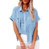 Plus Size Women Fashion Lapel Neck Print T-shirt Summer&autumn Casual Linen Top Ladies Buttoned Shrit Loose Short Sleeved Blouse