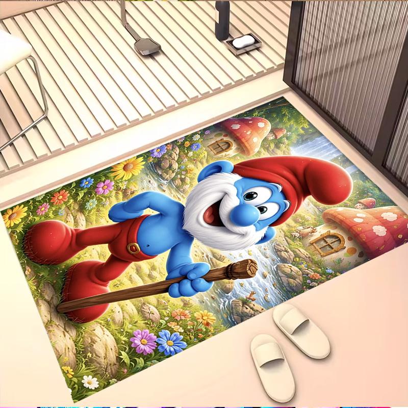 Blue Smurfs Print Rug, Washable Floor Carpet, For Entryway Dorm Laundry Room Office Study, Home Decor Birthday Christmas Gift