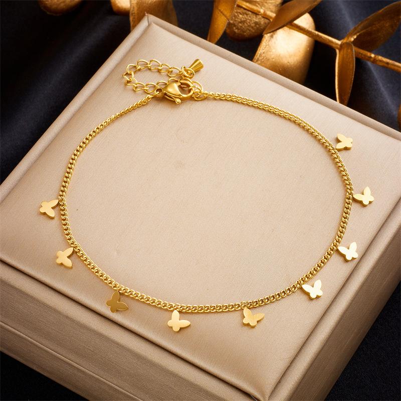 Minimalist Small Butterfly Gold Tone Chain Anklet Daily Versatile Accessory золотой