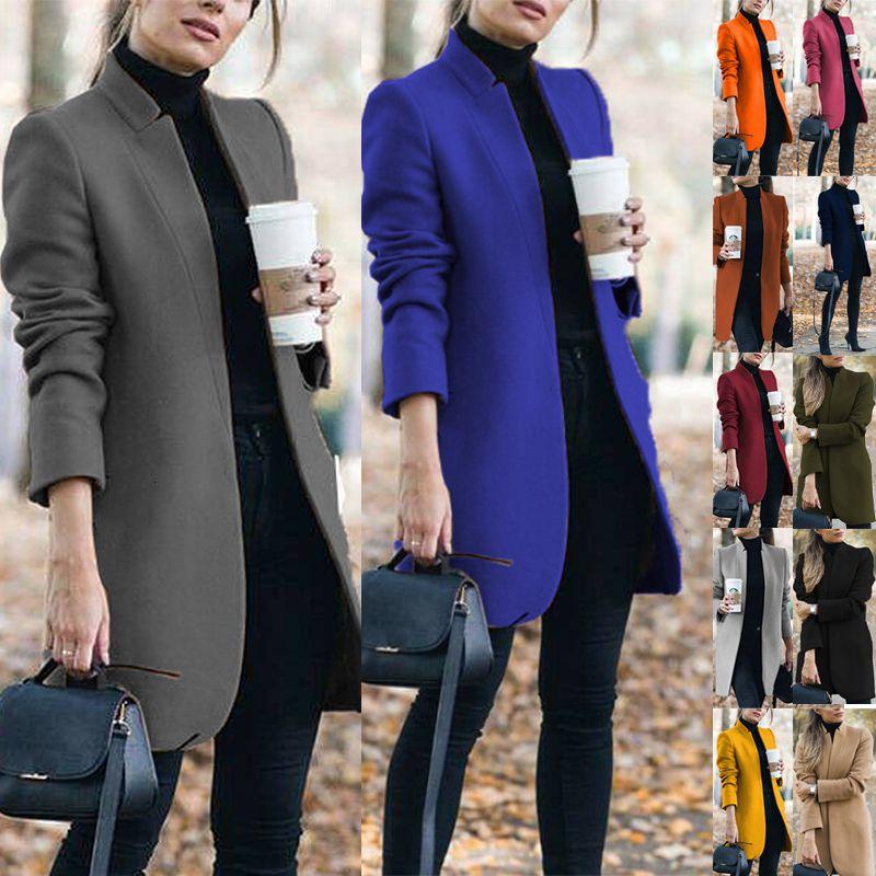 Overcoat Fashion Womens Trench Coat Ladies Solid Color Winter Warm Long Jacket