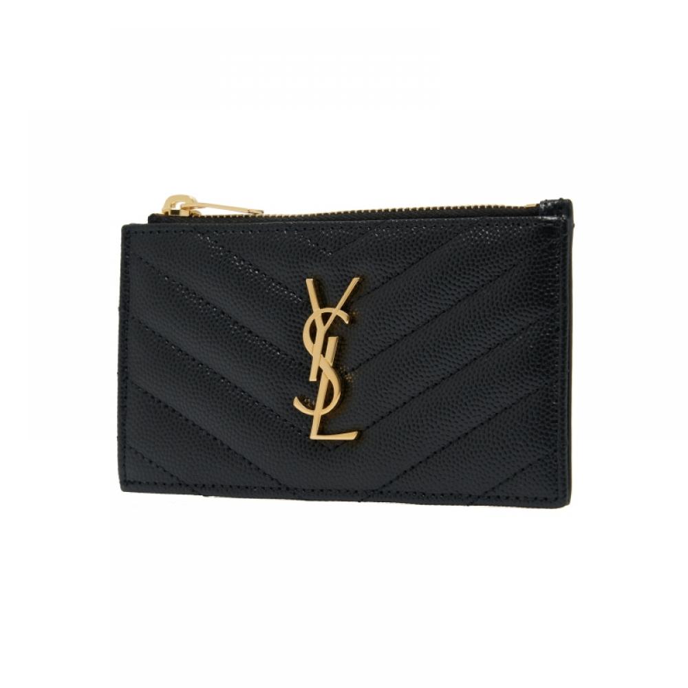Saint Laurent Card Wallet Cassandra Monogram Matelass  Gold Zipper 607915 Bow01
