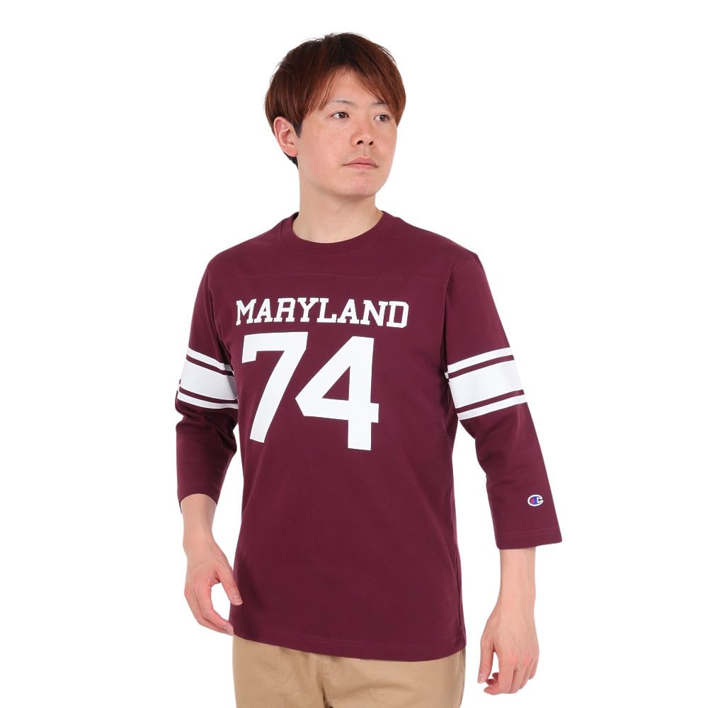 

Champion Long Sleeve Crew Neck Football Graphic Men s T-Shirt, 100% Cotton, Print, Basic, Maroon, C3-Z416