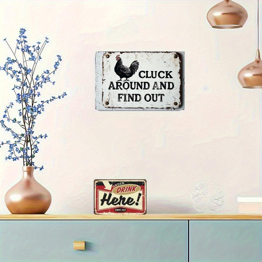 2D Flat Wooden 30*20cm Funny 'Cluck Around And Find Out' Chicken Sign Engraved Wall Art, Perfect for Home, Bar, Cafe & Garage Decor
