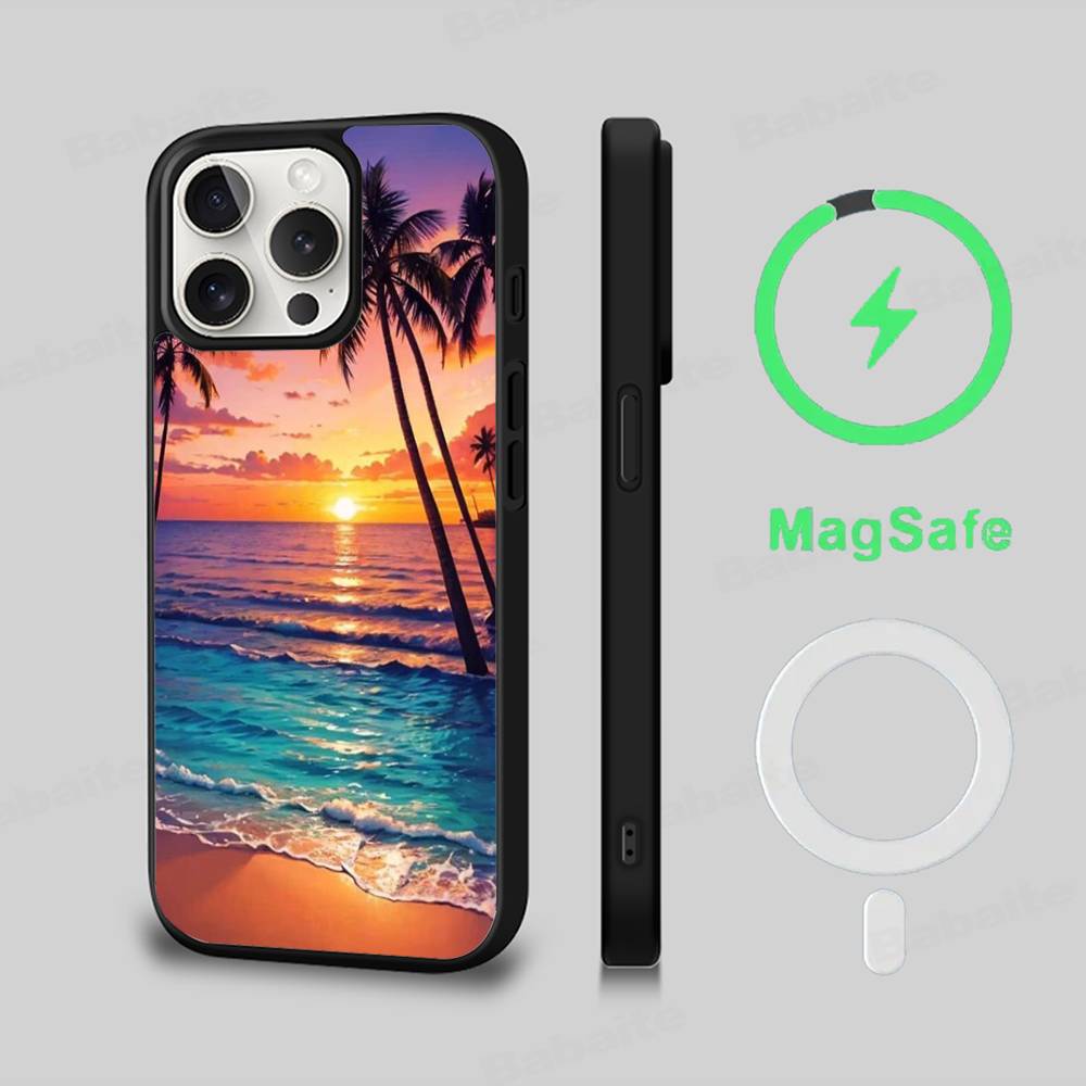 Sea Tropical Palm Trees Beach Phone Case Magnetic Case For iPhone 17 16 15 14 13 12 11 For Magsafe Wireless Charge Cover