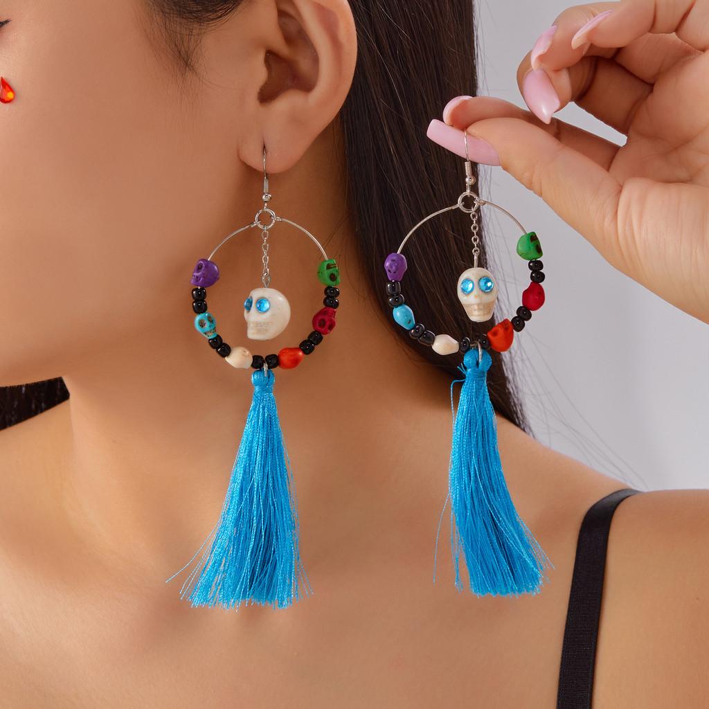 Halloween Skeleton Dangle Earrings With Resin Insect Design For Women