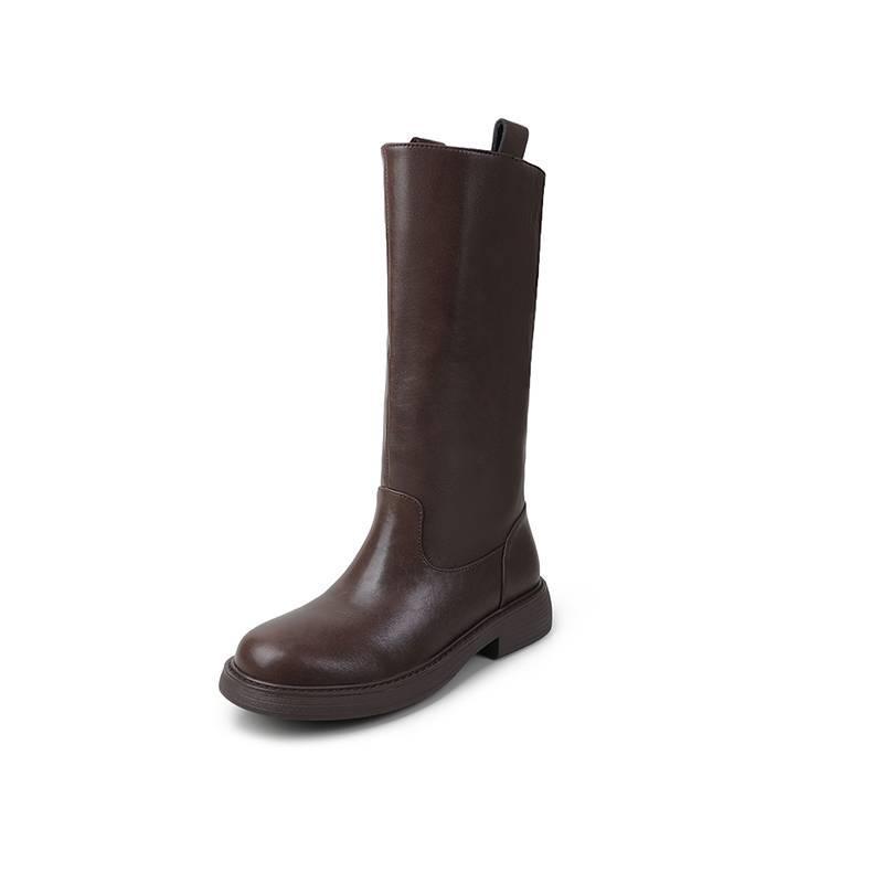 Autumn and winter cowhide Martin boots solid color thick-soled non-slip medium heel large tube circumference women's boots new large size le