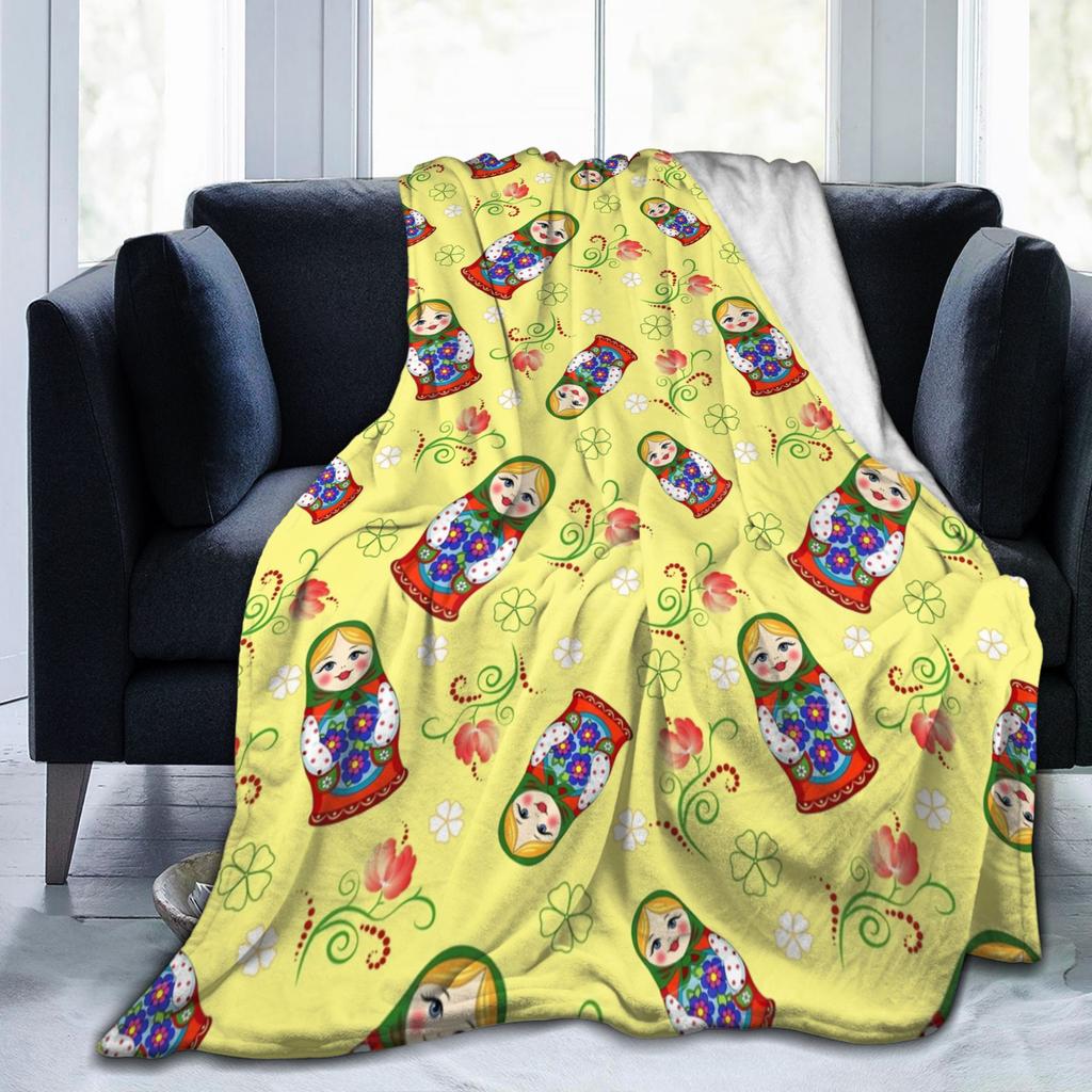 Matryoshka Russian Nesting Doll Blankets Cute Fleece Funny Breathable Throw Blankets for Chair Covering Sofa Decoration Outdoor