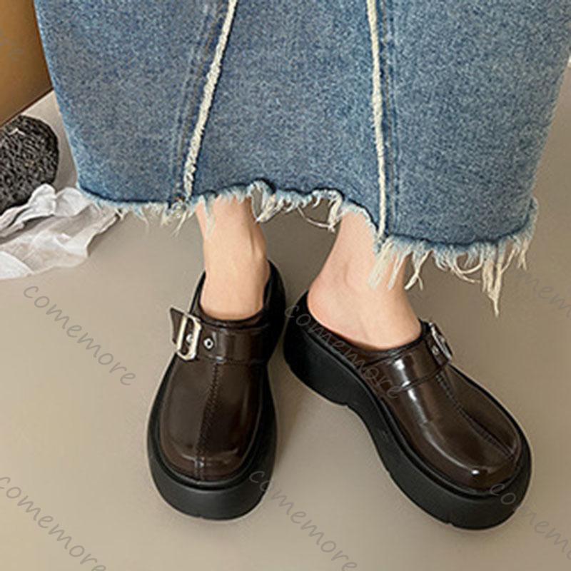 Comemore Summer New Round Head Half Slippers Heightening Thick Bottom Shoes Women Casual Outside Wear Platform Mules Slipper