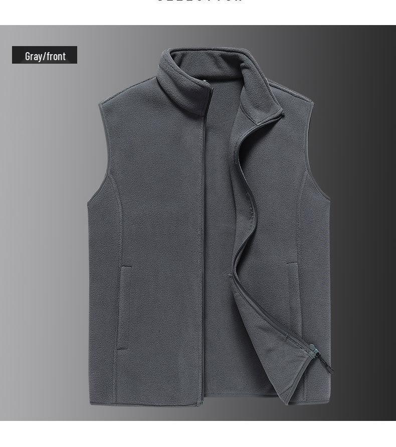 Pánská podzimní a zimní oboustranná fleecová vesta - Stojáček, Zesílená, Hřejivá, Sportovní a ležérní styl.