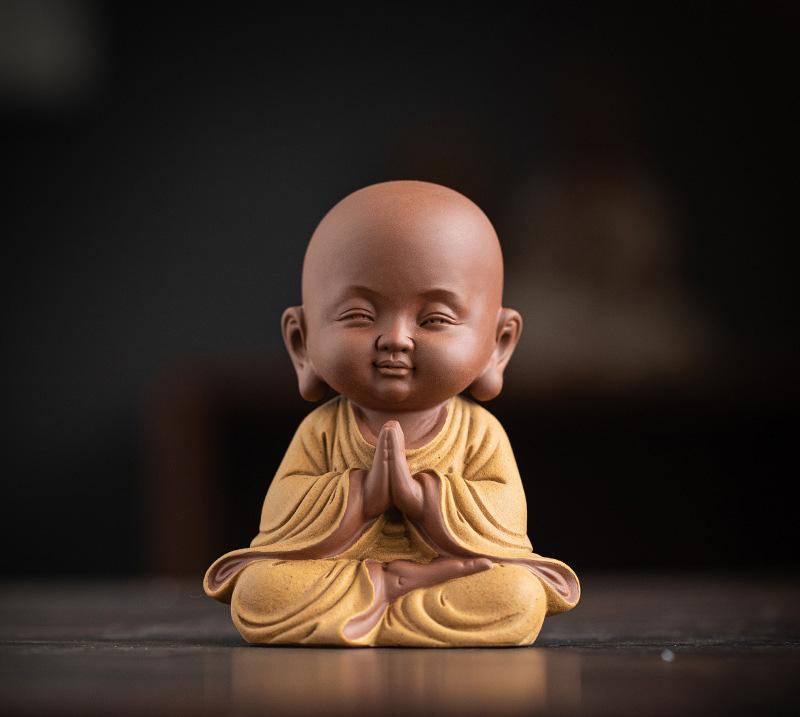 Ceramics Little monk Figurine small statue Creative home room office decorations Chinese specialty ornaments