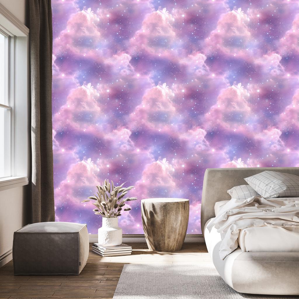 Watercolor Galaxy Wallpaper In Purple, Lavender and Powder Pink 50x1000